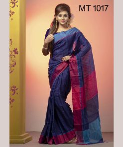 টাঙ্গাইল তাঁতের হাফ সিল্ক সফ্ট চেক শাড়ী ব্লাউজ পিছ সহ (MT-1017)