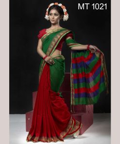 টাঙ্গাইল তাঁতের হাফ সিল্ক সফ্ট শাড়ী ব্লাউজ পিছ সহ (MT-1021)