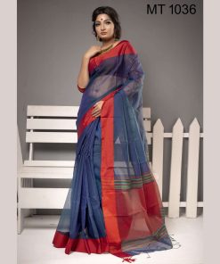 টাঙ্গাইল তাঁতের হাফ সিল্ক ফিতা পাড় শাড়ী ব্লাউজ পিছ সহ (MT-1036)