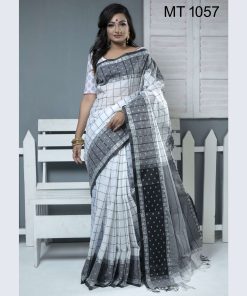 টাঙ্গাইল তাঁতের হাফ সিল্ক বুটি পাড় চেক শাড়ী ব্লাউজ পিছ সহ (MT-1057)