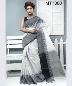 টাঙ্গাইল তাঁতের হাফ সিল্ক টেম্পল পাড় শাড়ী ব্লাউজ পিছ সহ (MT-1060)