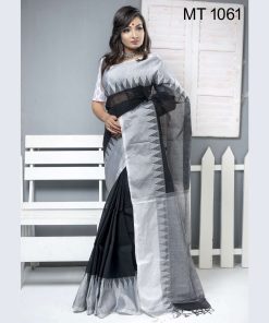 টাঙ্গাইল তাঁতের হাফ সিল্ক টেম্পল পাড় শাড়ী ব্লাউজ পিছ সহ (MT-1061)