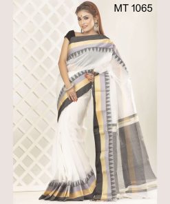 টাঙ্গাইল তাঁতের হাফ সিল্ক টেম্পল পাড় শাড়ী ব্লাউজ পিছ সহ (MT-1065)