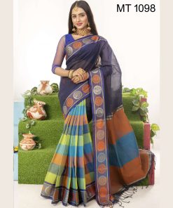 টাঙ্গাইল তাঁতের সুতি চাকা পাড় চেক ডিজাইনার শাড়ী ব্লাউজ পিছ সহ (MT-1098)