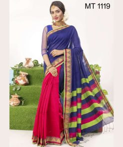 টাঙ্গাইল তাঁতের হাফ সিল্ক সফ্ট শাড়ী ব্লাউজ পিছ সহ (MT-1119)