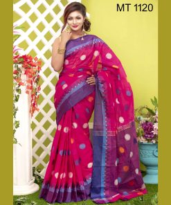 টাঙ্গাইল তাঁতের হাফ সিল্ক বল বুটি শাড়ী ব্লাউজ পিছ সহ (MT-1120)