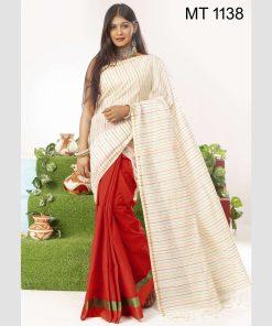 টাঙ্গাইল তাঁতের হাফ সিল্ক ডিজাইনার শাড়ী ব্লাউজ পিছ সহ (MT-1138)