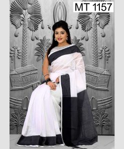 টাঙ্গাইল তাঁতের হাফ সিল্ক ভেলভেট পাড় শাড়ী ব্লাউজ পিছ সহ (MT-1157)