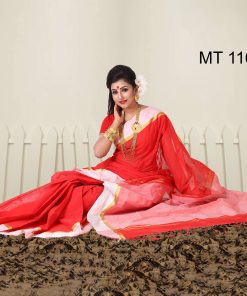 টাঙ্গাইল তাঁতের সুতি ভেলভেট পাড় শাড়ী ব্লাউজ পিছ সহ (MT-1160)