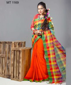 টাঙ্গাইল তাঁতের সুতি ডিজাইনার শাড়ী ব্লাউজ পিছ সহ(MT-1169)