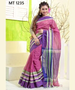 টাঙ্গাইল তাঁতের হাফ সিল্ক চেক শাড়ী ব্লাউজ পিছ সহ (MT-1235)