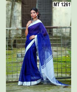 টাঙ্গাইল তাঁতের হাফ সিল্ক ভেলভেট পাড় শাড়ী ব্লাউজ পিছ সহ (MT-1261)