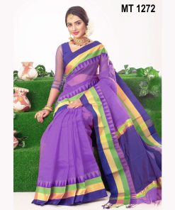 টাঙ্গাইল তাঁতের হাফ সিল্ক টেম্পল পাড় শাড়ী ব্লাউজ পিছ সহ (MT-1272)