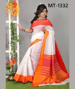 টাঙ্গাইল তাঁতের হাফ সিল্ক ভেলভেট পাড় শাড়ী ব্লাউজ পিছ সহ (MT-1332)