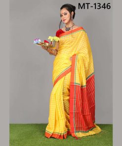 টাঙ্গাইল তাঁতের সফ্ট হাফ সিল্ক চেক শাড়ী ব্লাউজ পিছ সহ (MT-1346)