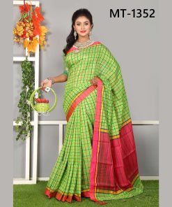টাঙ্গাইল তাঁতের সফ্ট হাফ সিল্ক চেক শাড়ী ব্লাউজ পিছ সহ (MT-1352)