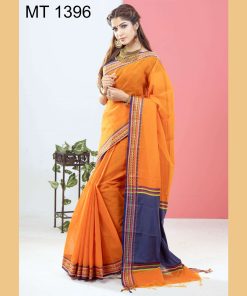 টাঙ্গাইল তাঁতের হাফ সিল্ক রুহিতন পাড় শাড়ী ব্লাউজ পিছ সহ (MT-1396)