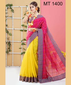 টাঙ্গাইল তাঁতের হাফ সিল্ক ডিজাইনার শাড়ী ব্লাউজ পিছ সহ(MT-1400)