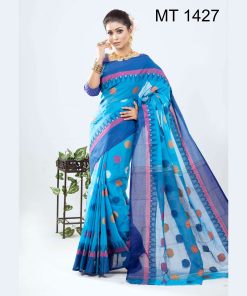 টাঙ্গাইল তাঁতের সুতি বড় বল বুটি শাড়ী ব্লাউজ পিছ সহ (MT-1427)