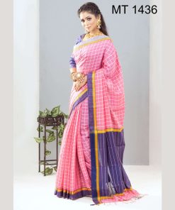 টাঙ্গাইল তাঁতের সফ্ট হাফ সিল্ক চেক শাড়ী ব্লাউজ পিছ সহ (MT-1436)