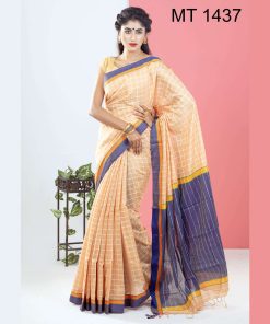 টাঙ্গাইল তাঁতের সফ্ট হাফ সিল্ক চেক শাড়ী ব্লাউজ পিছ সহ (MT-1437)