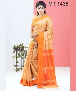 টাঙ্গাইল তাঁতের সফ্ট হাফ সিল্ক বড় চেক শাড়ী ব্লাউজ পিছ সহ (MT-1438)