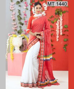 টাঙ্গাইল তাঁতের হাফ সিল্ক সফ্ট শাড়ী ব্লাউজ পিছ সহ (MT-1440)