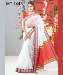 টাঙ্গাইল তাঁতের হাফ সিল্ক রুহিতন পাড় শাড়ী ব্লাউজ পিছ সহ (MT-1445)