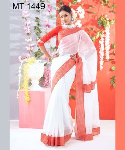 টাঙ্গাইল তাঁতের হাফ সিল্ক ডিজাইনার শাড়ী ব্লাউজ পিছ সহ(MT-1449)