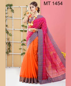 টাঙ্গাইল তাঁতের হাফ সিল্ক ডিজাইনার শাড়ী ব্লাউজ পিছ সহ(MT-1454)