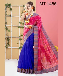 টাঙ্গাইল তাঁতের হাফ সিল্ক ডিজাইনার শাড়ী ব্লাউজ পিছ সহ(MT-1455)