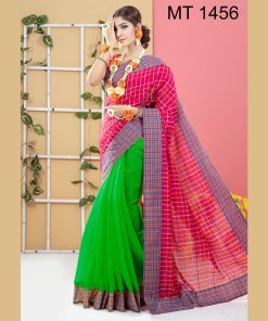 টাঙ্গাইল তাঁতের হাফ সিল্ক ডিজাইনার শাড়ী ব্লাউজ পিছ সহ (MT-1456)