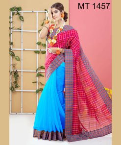 টাঙ্গাইল তাঁতের হাফ সিল্ক ডিজাইনার শাড়ী ব্লাউজ পিছ সহ (MT-1457)