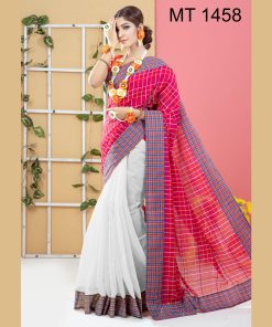 টাঙ্গাইল তাঁতের হাফ সিল্ক ডিজাইনার শাড়ী ব্লাউজ পিছ সহ (MT-1458)