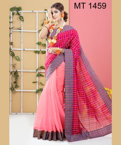 টাঙ্গাইল তাঁতের হাফ সিল্ক ডিজাইনার শাড়ী ব্লাউজ পিছ সহ (MT-1459)