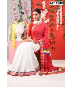 সফট হাফ সিল্ক টাঙ্গাইল তাঁতের শাড়ী ব্লাউজ পিছ সহ (MT-1866)