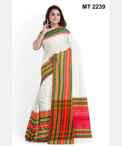 টাঙ্গাইল তাঁতের হাফসিল্ক ধনেখালি পাড় শাড়ী ব্লাউজ পিছ সহ (MT-2239)