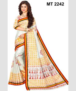 ব্লক ডিজাইনের সাদা কটন শাড়ী রানিং ব্লাউজ পিছ (MT-2242)