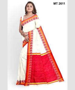 টাঙ্গাইল তাঁতের হাফসিল্ক আম পাড় শাড়ী ব্লাউজ পিছ সহ (MT-2611)