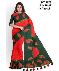 Silk Batik Saree with Tassle & Attached Blouse Piece (MT-2877)