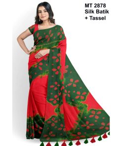 Silk Batik Saree with Tassle & Attached Blouse Piece (MT-2878)