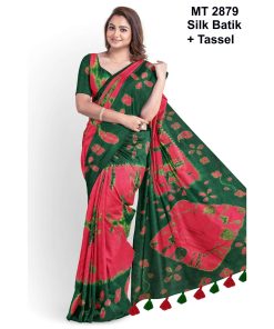 Silk Batik Saree with Tassle & Attached Blouse Piece (MT-2879)