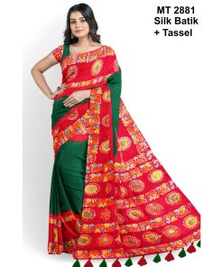 Silk Batik Saree with Tassle & Attached Blouse Piece (MT-2881)