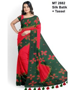 Silk Batik Saree with Tassle & Attached Blouse Piece (MT-2882)