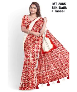 Silk Batik Saree with Tassle & Attached Blouse Piece (MT-2885)