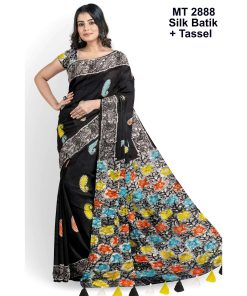Silk Batik Saree with Tassle & Attached Blouse Piece (MT-2888)