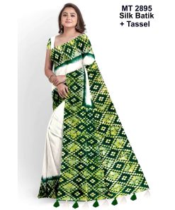 Silk Batik Saree with Tassle & Attached Blouse Piece (MT-2895)