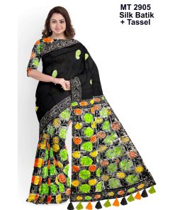 Silk Batik Saree with Tassle & Attached Blouse Piece (MT-2905)