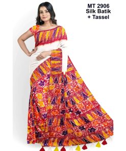 Silk Batik Saree with Tassle & Attached Blouse Piece (MT-2906)