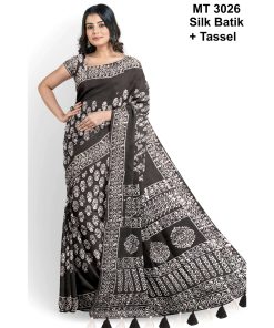 Silk Batik Saree with Tassle & Attached Blouse Piece (MT-3026)